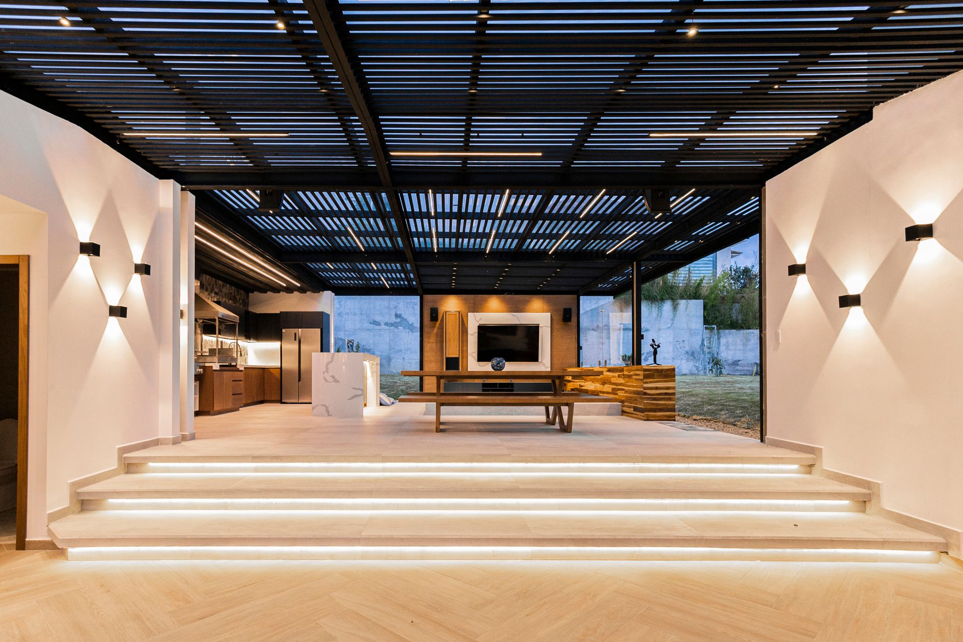 Spacious architectural residence featuring quiet acoustic fabric ceiling